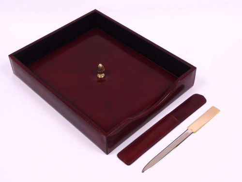 Bosca Cognac Fine Leather Tray &amp; Letter Opener Desk Set NIB $185 Executive Gift