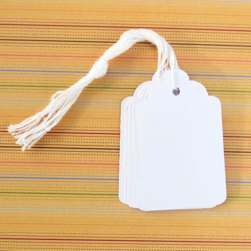 White Scallop Tags, Size Number No. 8, string price tags, 1-3/4 by 2-3/4, Blank