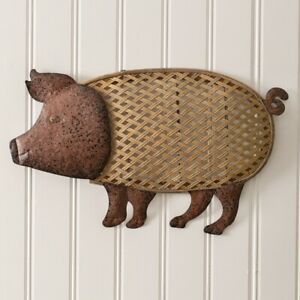 Rattan and Metal Pig Wall Decor restaurant BBQ Rustic Farm House Neat Hog Farm