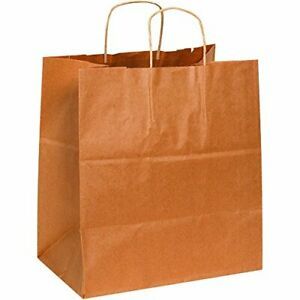 Partners Brand PBGS107K Paper Shopping Bags 14&#034; x 10&#034; x 15 1/2&#034; Kraft Pack of...