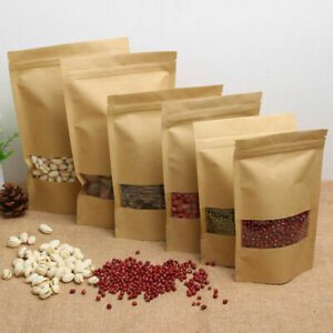 10Pcs Resealable Stand Up Zip Lock Kraft Paper Food Pack Bags Pouch Supplies
