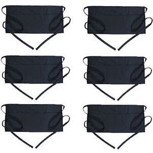 BOHARERS Waist Apron with 3 Pockets 6 Pack - Black Waitress Server Short Apron