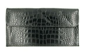 Vtg Raika Black Croc Leather Travel Pouch Zip Snap Organizer