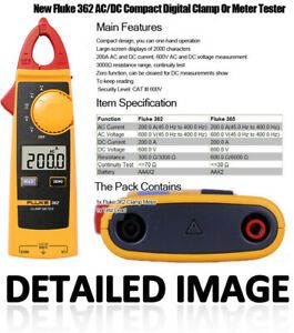 Universal Fluke 362 Digital Ammeter Clamp Tester Meter AC/DC Precision Handhold