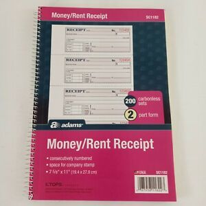 Adams Money Receipt Book Spiral 2-Part 7-5/8&#034;x11&#034; 200/BK WE/CA SC1182