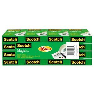 Scotch Magic Invisible Office Tape 16 Pack, Clear, 3/4 in x 1000 in per Roll