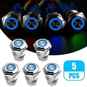 12V DC Metal Push Button Switch 5 Solder Feet Stainless Steel Brand New