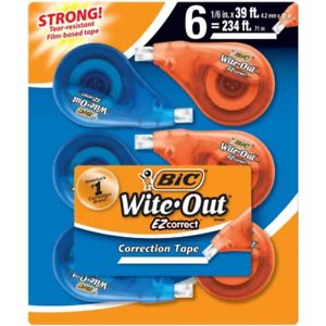 BIC Wite-Out Brand EZ Correct Correction Tape, White, 6 Count (S) Whiteout