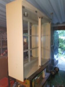 Retail display case wood glass mirror lighted needs work 50x52x14