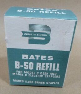 VINTAGE BATES B-50 STAPLER BRASS STAPLE WIRE REFILL BOX MODEL C 5,000 STAPLES