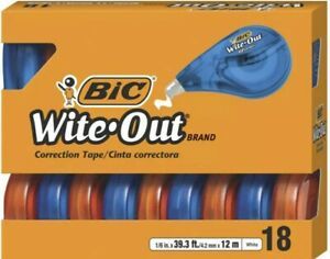 BIC Wite-Out Brand EZ Correct Correction Tape, White, 18-Count