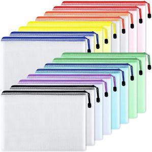 EOOUT 16pcs Mesh Zipper Pouch Document Bag, Waterproof Zip File Folders, Letter