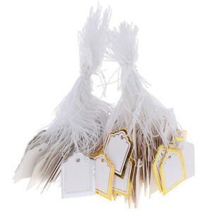 200x Gold border Label Tie String Ticket Jewelry Merchandise Price Tags HN