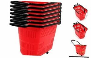 35L Shopping Basket Shopping Basket Retractable Handle Red Plastic 6Pack Four