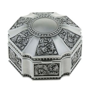 Round Chrome Metallic Trinket Jewelry Boxes Jewel Gift Desk