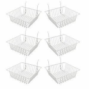 Multi Fit White Small Wire Basket for Slatwall, Grid of Pegboard, Commercial