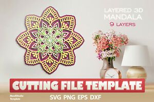3D Mandala svg template Flowers layered mandala Digital Paper Laser cut Cricut