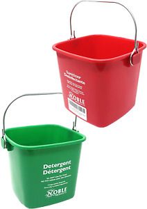Small Red and Green, Detergent and Sanitizing Bucket - 3 Quart Cleaning Pail - S