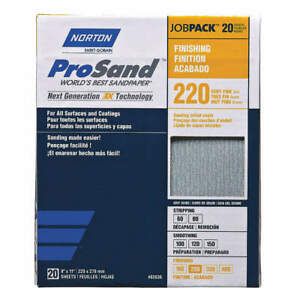 NORTON 07660768167 Sandpaper Sheet,Very Fine,220 Grit,PK20