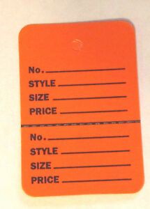 100 ORANGE 2.75&#034;x1.75&#034; Large Perforated Unstrung Price Consignment Stor Tags