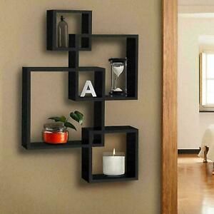 Intersecting 4 Square Floating Shelf Wall Mounted Home Furniture Decor New