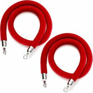 2-Pack Red Velvet Stanchion Rope with Silver Chrome Plated Hooks, 5 Feet