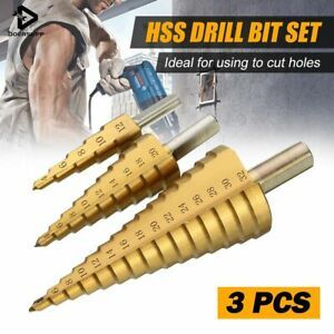 3Pcs Large HSS Step Cone Dri Titanium Bit Set Hole Metal Cutter  //O /m *