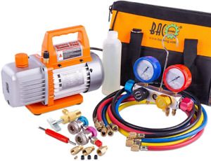 BACOENG Professional Vacuum Pump &amp; Manifold Gauge Set - HVAC A/C Refrigeration -