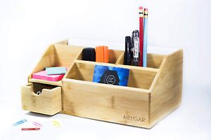 Melgar King Small Bamboo Wood Desk Organizer for Home, Office or College use - H