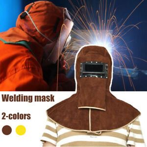 Welder Masks Leather Welding Helmet Hood Safety Protector Cap Brown / Yellow