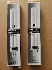 Lot of 2 New Sylvania 21136 Dulux CF13DS/827/ECO 13 Watt CFL Light Bulb Lamp 13W