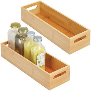 mDesign Bamboo Storage Organizer Tray with Handles, Use in Bathroom Vanity, - -