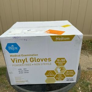 1x Case 1000-Count Medpride Medical Vinyl Examination Gloves Powder Free Size M