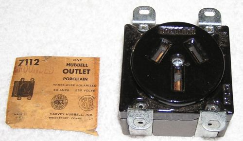 Vintage Hubbell 7112 Porcelain Outlet Receptacle 30 Amp 250 Volt Polarized - NOS