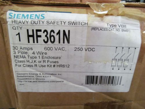 Siemens HF361N Disconnect 30 Amp 600 V 3 Pole Fusible