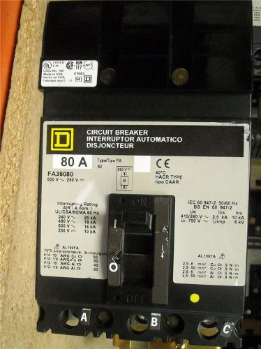 Square d fa36080 circuit breaker for sale