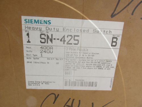 Siemens SN-425 Heavy Duty Enclosed Switch 400 Amp 240 Volt Fusible NEW Free Ship