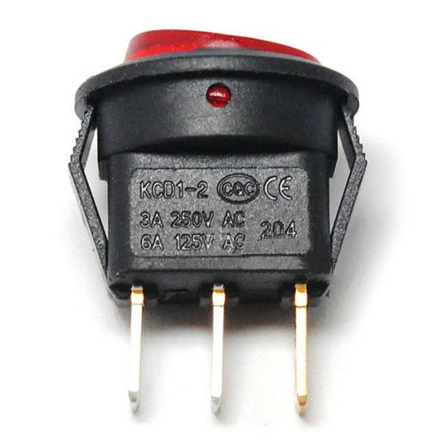 30X Round Red Rocker Switch Power Mini Switch 3A 250V 2 Pin Boatlike 15mm Mount