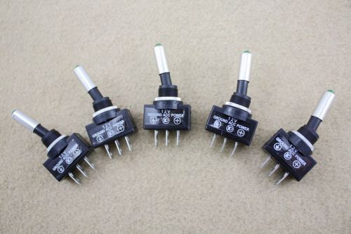 5 x green illuminated tipped toggle switches 12v for sale