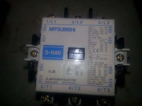MITSUBISHI Magnetic Contactor S-N80 240-440 VAC 50amp 200-240 coil