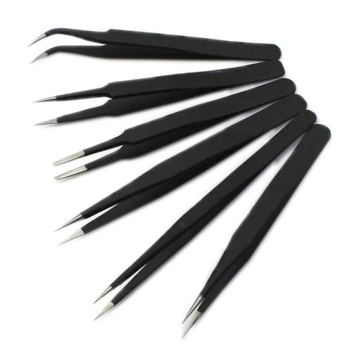6pcs non-magnetic steel fine curved tip tweezers forceps anti-static repair tool for sale