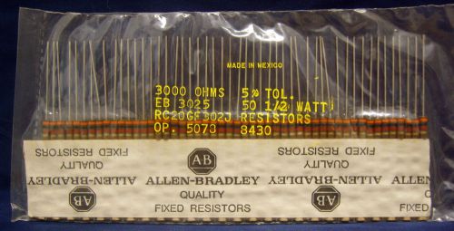 50pcs - Allen Bradley Resistor 3000 OHMS 50% Tol. - 1/2 watt - RC20GF302J