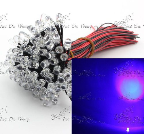 Purple 20pca dc 5mm 12v pre wired water clear led light lamp bulb 20cm pre-wired for sale