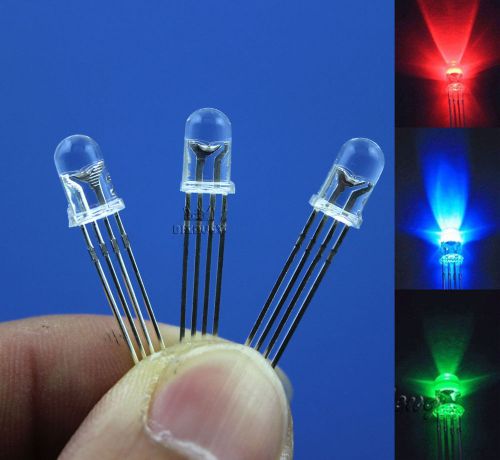 100pcs new 5mm 4pin tri-color rgb red green blue clear common cathode led lamp for sale
