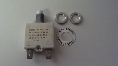 one 30 Amp Pushbutton Circuit Breaker MECH PROD INC 1600-028-300 NOS P6