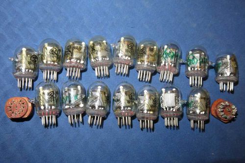 Vintage USSR IN-2 IN2 NIXIE Clock Digit Tubes. Lot of 16 + 2 sockets. TESTED!