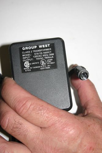 GROUP WEST 57A-15-1800CT CLASS 2 TRANSFORMER AC PWR SUPPLY CHARGER ADAPTER USED