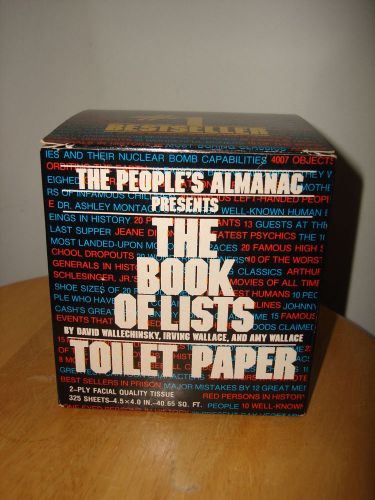 VINTAGE UNIQUE COLLECTIBLE 1978 THE BOOK OF LISTS TOILET PAPER WITH ORIGINAL BOX