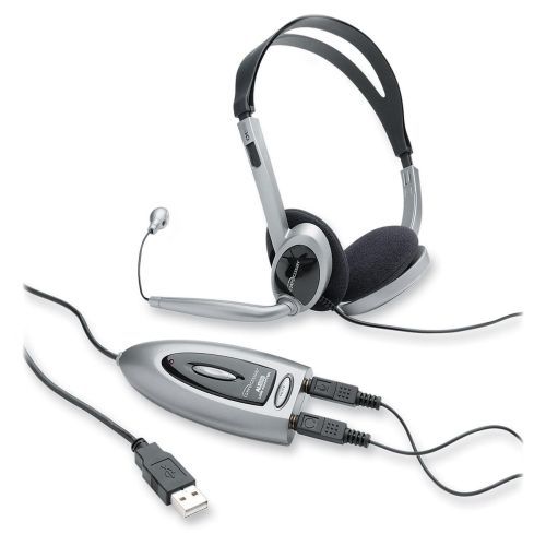 CCS55257 Headset,w/USB Adapter,LED Indicator,3.5mm Jack,Black/Silver