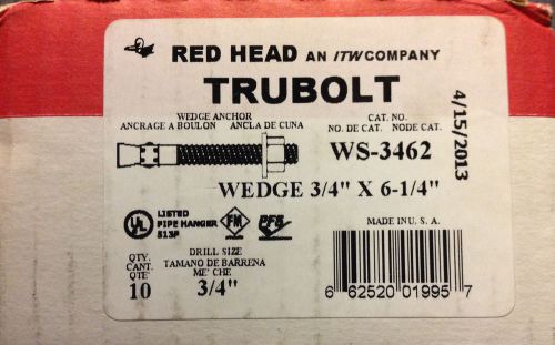 5/8&#034; x 8 1/2&#034; Trubolt Zinc Plated Carbon Steel Wedge Anchor set of 10 - Redhead